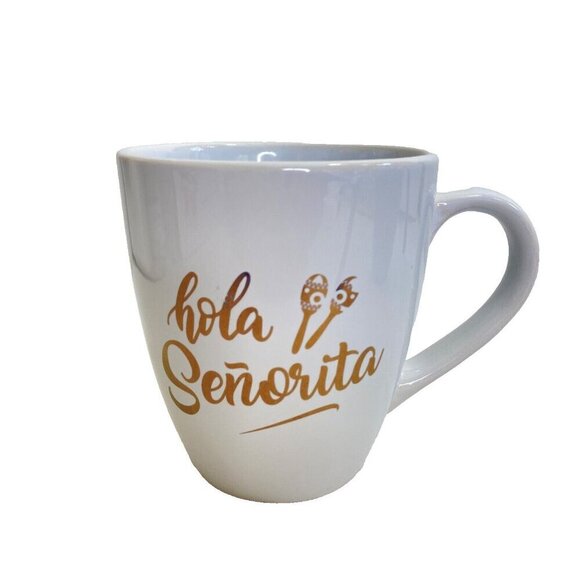 hola Senor & hola Senorita Coffee Mugs Cups Set of 2 Black White - Picture 3 of 13